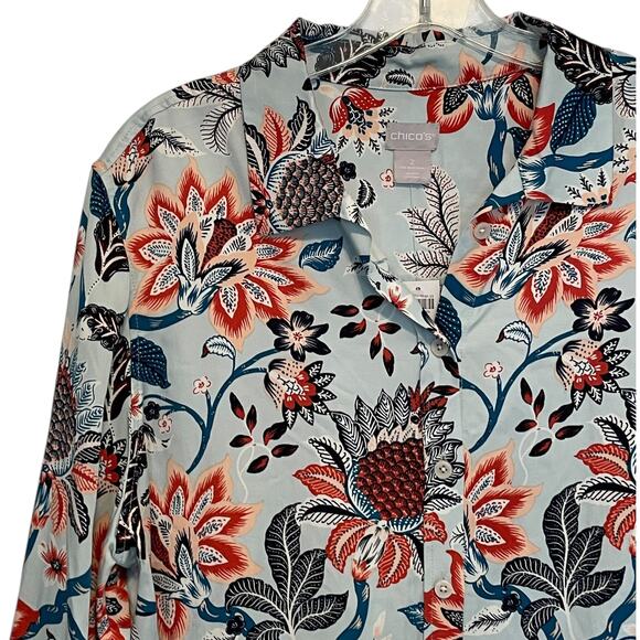 Chico's NEW Sandwash Satin Top Size 2 (Womens Large) Light Blue Paisley Floral - Picture 3 of 9